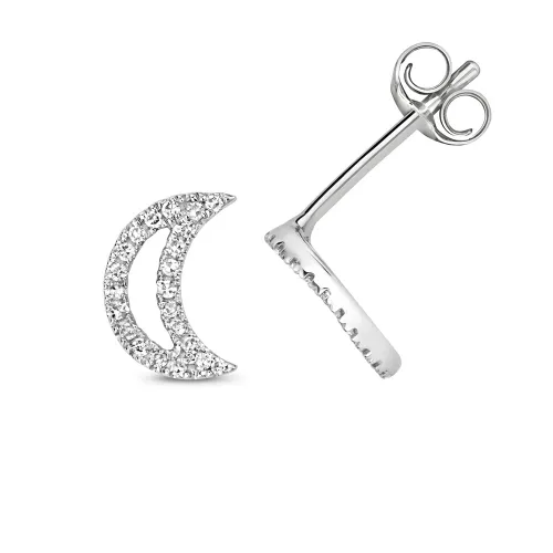 Diamond Earring Studs Moon 0.07ct White Gold